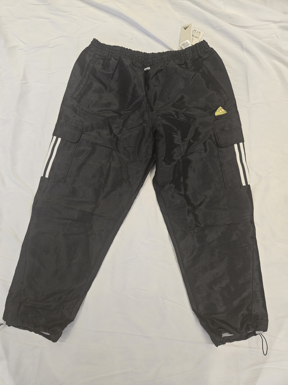 Adidas Black Cargo Windbreaker Track Pants with White Stripes